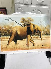 Elephant Painting; Painted on Wallpaper by Native in Malawi, Africa 202//269